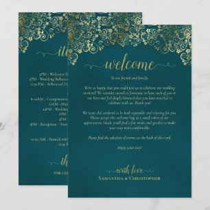 Elegant Teal & Gold Wedding Welcome & Itinerary Programme