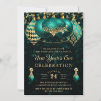 Elegant Teal & Gold Winter Baubles New Year's Eve