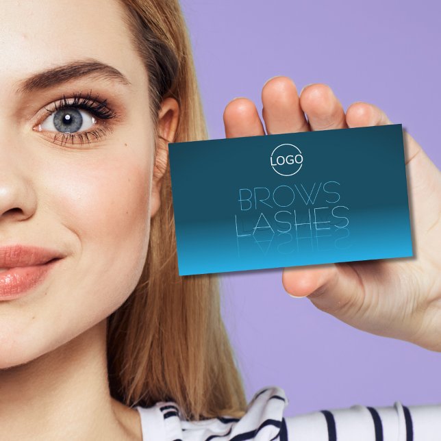 Elegant Teal Gradient Chic Mirror Font with Logo Business Card (Creator Uploaded)