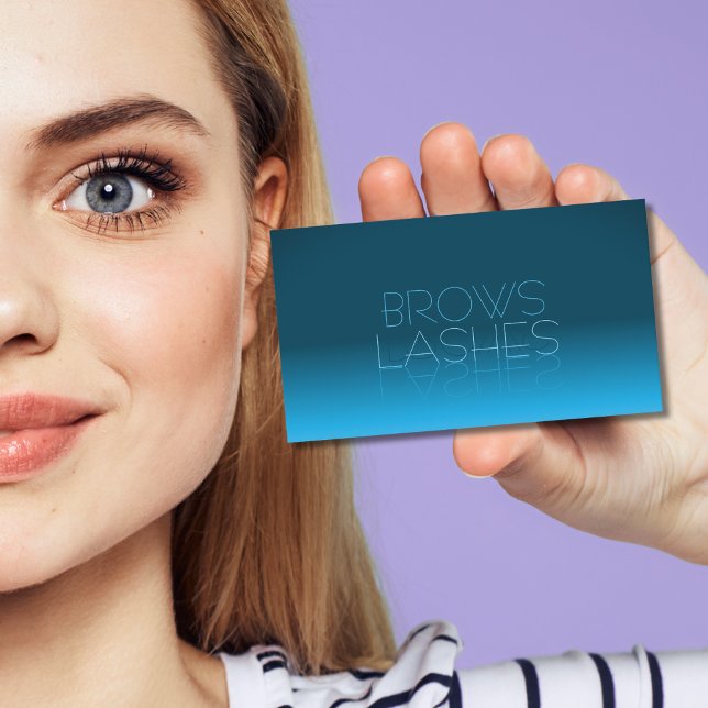 Elegant Teal Gradient Chic Mirror Font with Photo Business Card (Creator Uploaded)