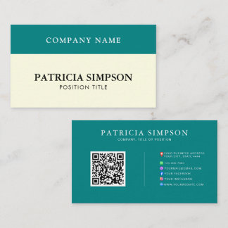 Elegant Teal Green & Beige Cream QR Code Template Business Card