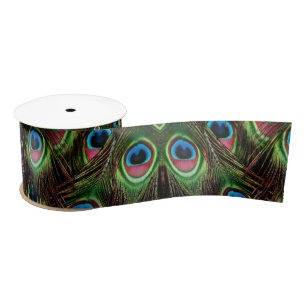 Elegant Teal Green Blue Turquoise Peacock Feather Satin Ribbon
