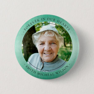 Elegant Teal Green Foil Sympathy Memorial Photo 6 Cm Round Badge