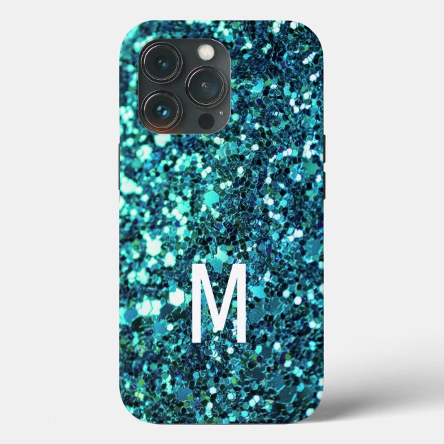 Elegant Teal Green Glitter Custom monogrammed Name Case-Mate iPhone Case (Back)