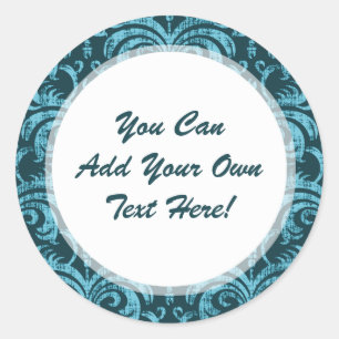Elegant Teal Green Gothic Grunge Damask Classic Round Sticker