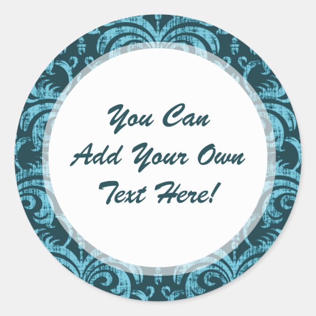 Elegant Teal Green Gothic Grunge Damask Classic Round Sticker (Front)