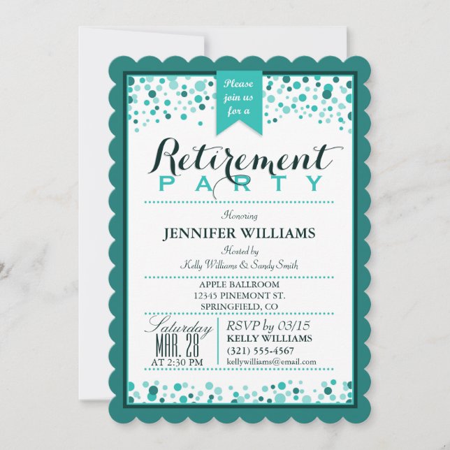 Elegant Teal Green Retirement Party Invitation (Front)