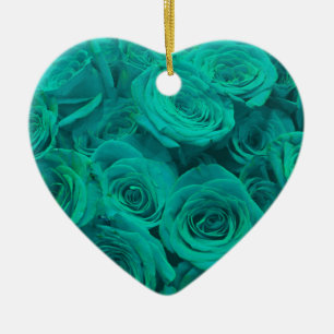 Elegant teal green roses ceramic tree decoration