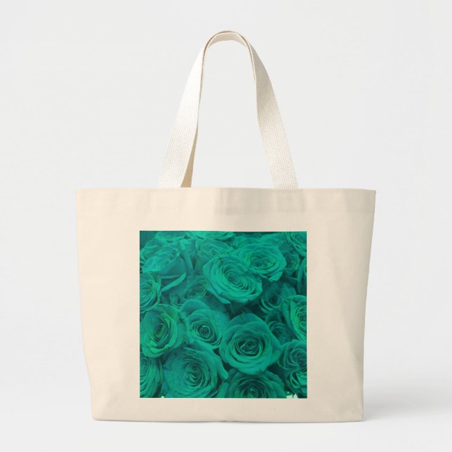 Elegant teal green roses  large tote bag (Front)