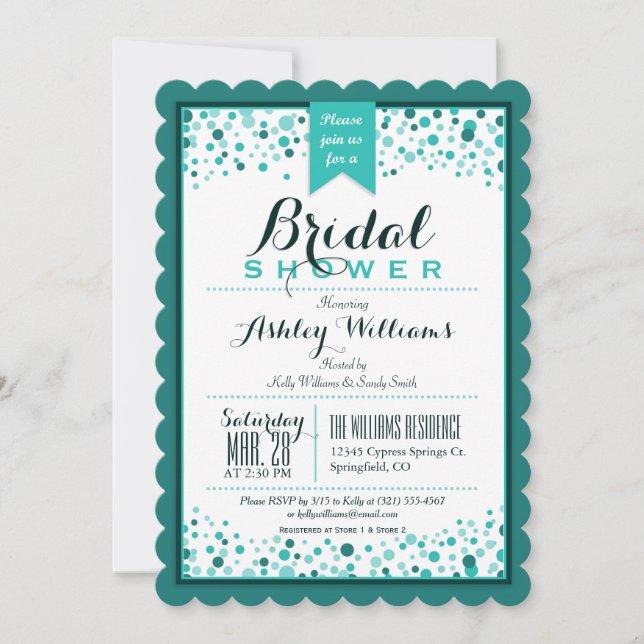 Elegant Teal Green; Turquoise Bridal Shower Invitation (Front)