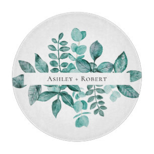 Elegant Teal Greenery Watercolor Modern Wedding Cutting Board