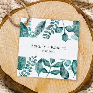Elegant Teal Greenery Watercolor Modern Wedding Favour Tags