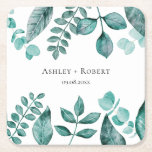 Elegant Teal Greenery Watercolor Modern Wedding Square Paper Coaster<br><div class="desc">Beautiful teal greenery makes an elegant statement for your wedding. You may personalise with your information and change the wording to suit your event.</div>