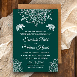 Elegant Teal Henna Indian Wedding Invitation