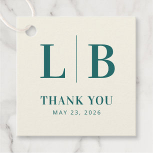 Elegant Teal Initials Thank You Favour Tags