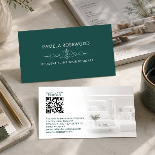 Elegant Teal Interior Design Victorian Ornament Business Card