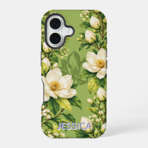 Elegant Teal Iris Flowers Custom iPhone 16 Case