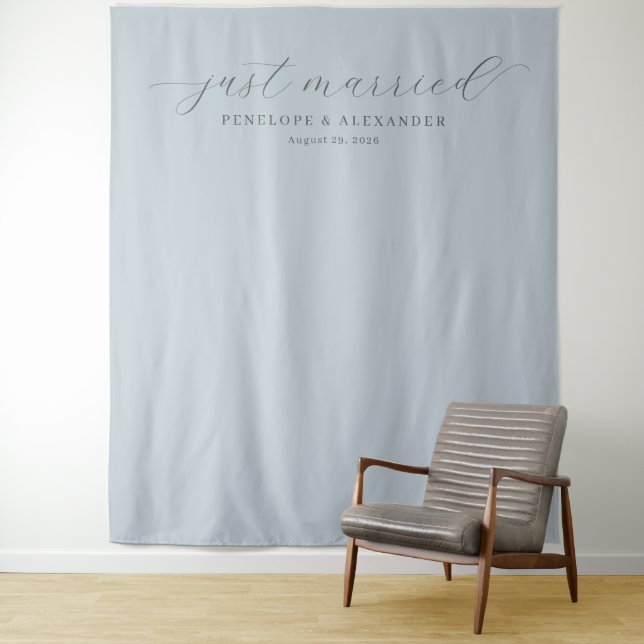 Elegant Teal Just Married Calligraphy Tapestry (In Situ)