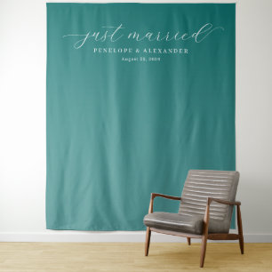 Elegant Teal Just Married Tapestry