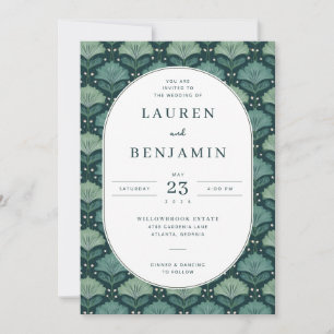 Elegant Teal Leaf Motive Invitation