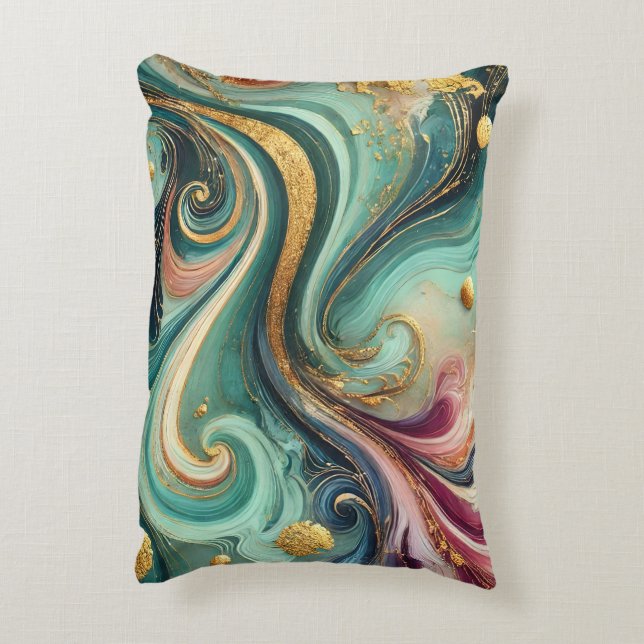 Elegant Teal & Magenta Abstract Art Pillow (Back(Vertical))