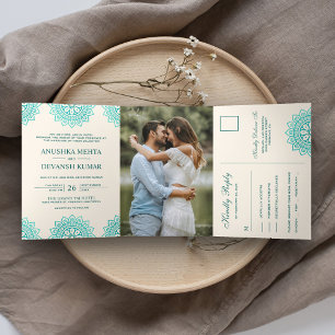Elegant Teal Mandala Traditional Indian Wedding Tri-Fold Invitation