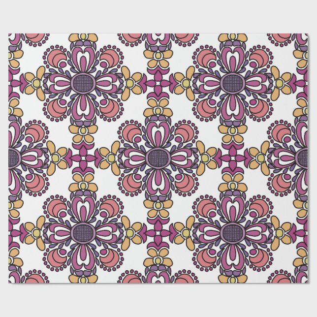 Elegant Teal & Maroon Floral Pattern Wrapping  Paper (Flat)