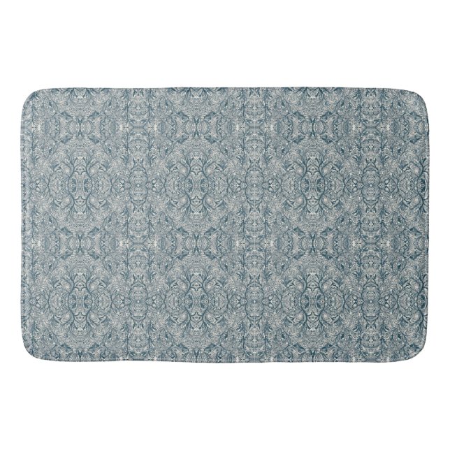 Elegant Teal Marquetry Modern Bath Mat (Front)
