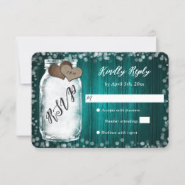 Elegant Teal Mason Jar Wood Wedding RSVP Card