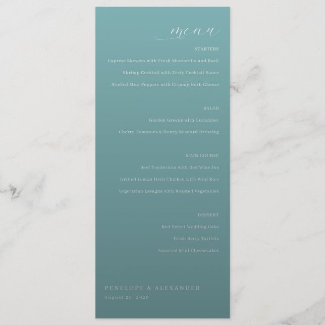 Elegant Teal Menu Card (Front)