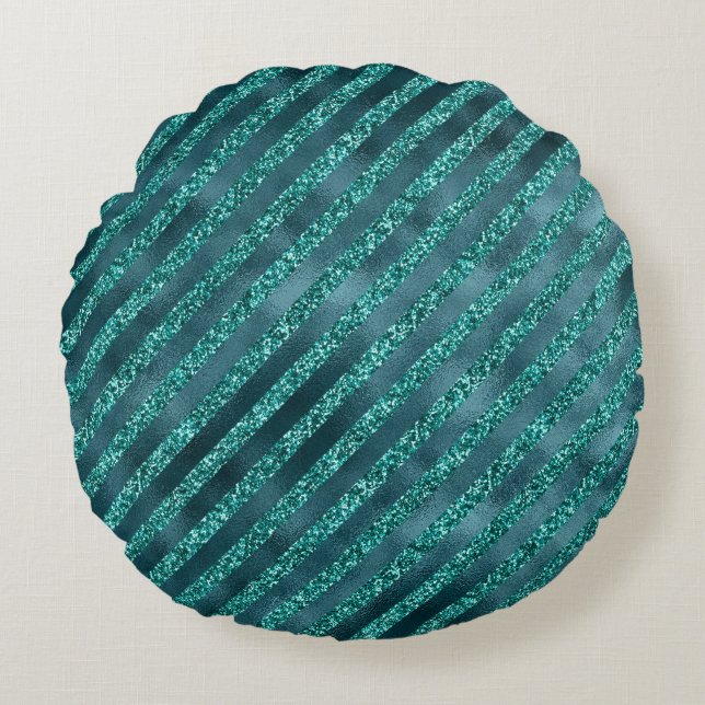 Elegant Teal Metallic Pretty Stylish Round Cushion (Front)