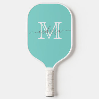 Elegant Teal Minimal Name and Monogram Pickleball Paddle