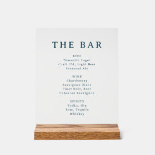 Elegant Teal Minimalist Bar Menu Acrylic Sign