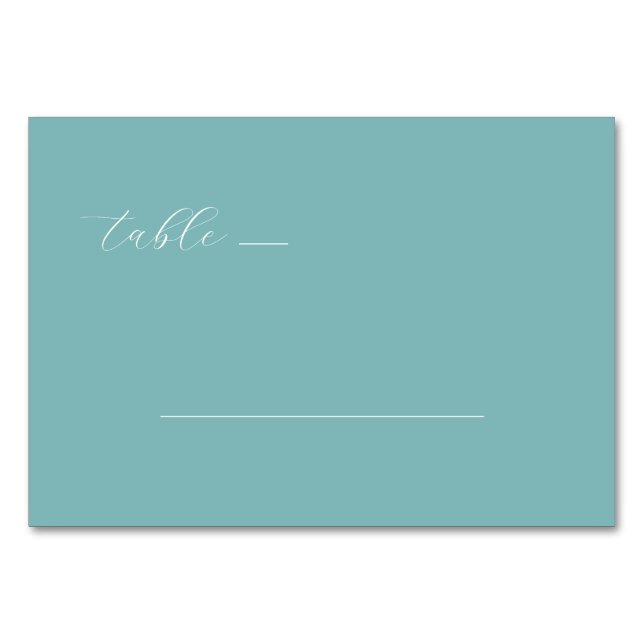 Elegant Teal Minimalist Calligraphy Table Number (Front)