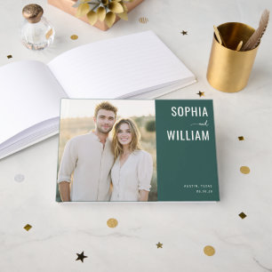Elegant Teal Minimalist Photo Guest Book