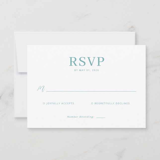 Elegant Teal Minimalist RSVP Card (Front)