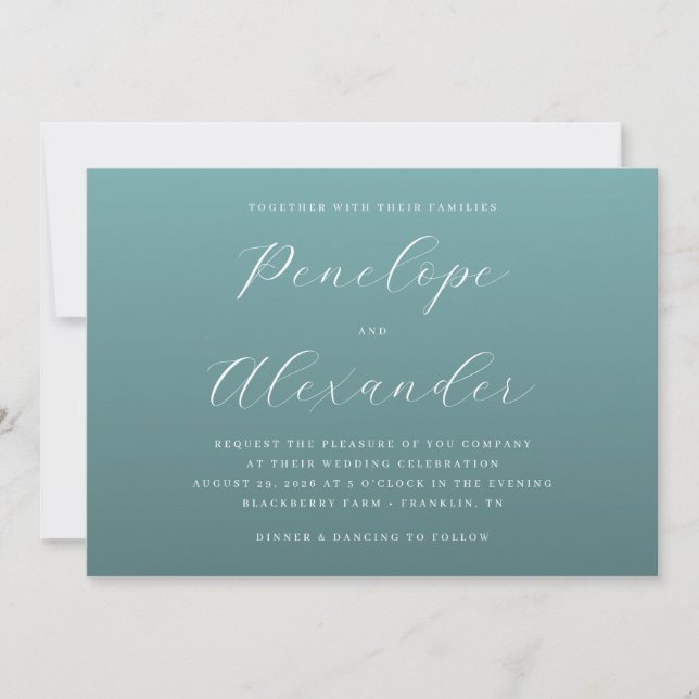 Elegant Teal Minimalist Wedding Invitation (Front)