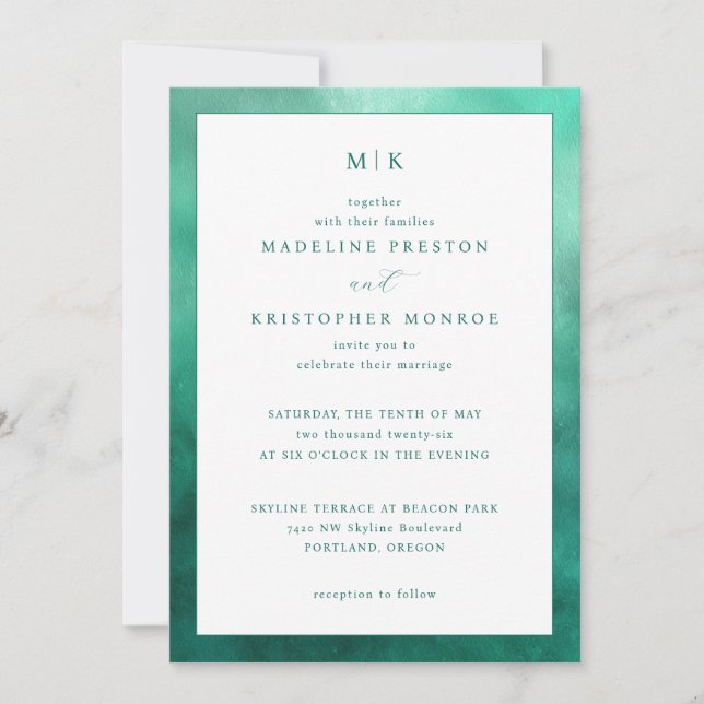 Elegant Teal Minimalist Wedding Invitation (Front)