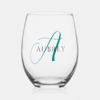Elegant Teal Monogram Drinkware Set