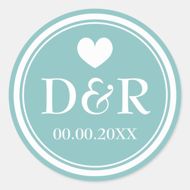 Elegant teal monogrammed wedding favour stickers (Front)
