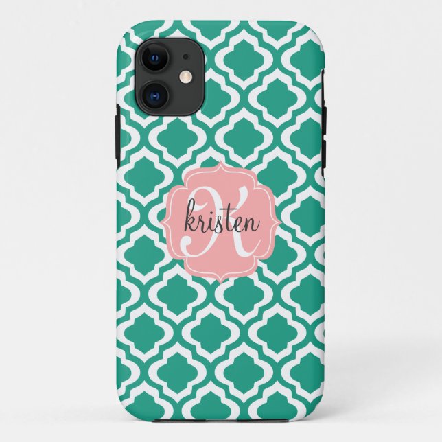 Elegant Teal Moroccan Quatrefoil Personalised Case-Mate iPhone Case (Back)
