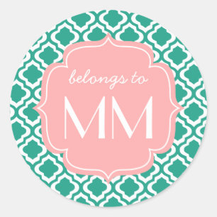Elegant Teal Moroccan Quatrefoil Personalised Classic Round Sticker