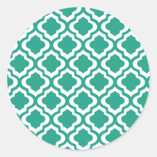 Elegant Teal Moroccan Trellis Quatrefoil Clover Classic Round Sticker