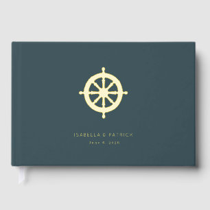 Elegant Teal Nautical Wheel Guest Book