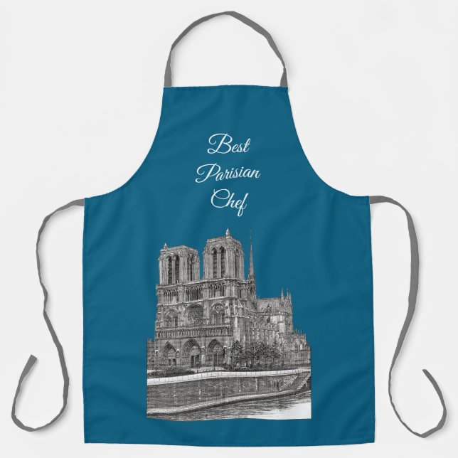 Elegant Teal Notre Dame Best Parisian Chef Apron (Front)
