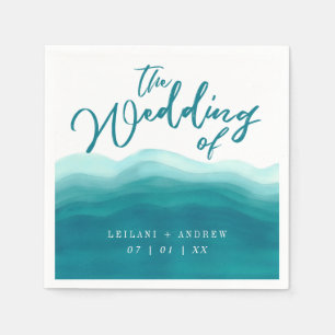 Elegant Teal Ombre Watercolor Wave   Wedding Napkin