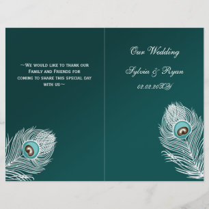 Elegant teal peacock folded Wedding program