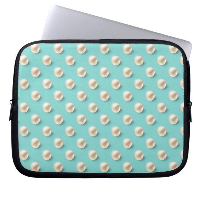 Elegant Teal & Pearls Laptop Sleeve (Front)