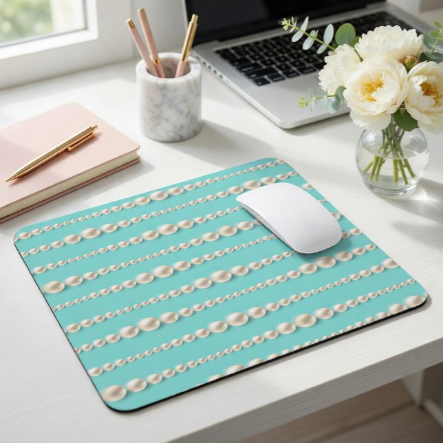 Elegant Teal & Pearls Mouse Pad (Creator Uploaded)
