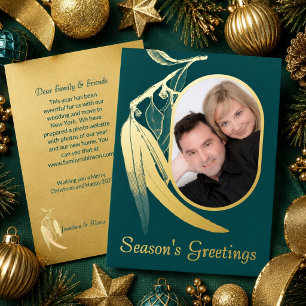 Elegant Teal Photo Eucalyptus Art Christmas Gold 